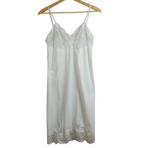 Van Raalte Women Full Slip Ivory White 36A Lace Trim Adj USA Dupont Nylon VTG